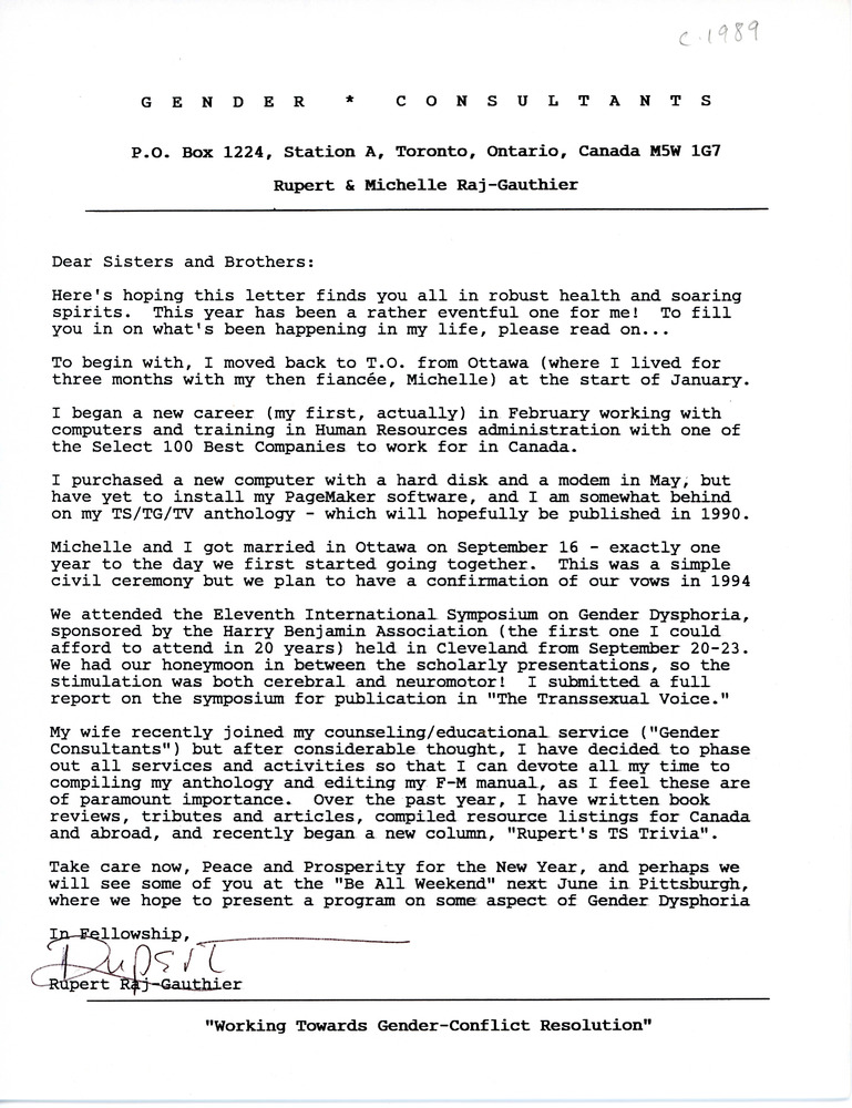 Download the full-sized PDF of Letter from Rupert Raj to Community Members (c. 1989)