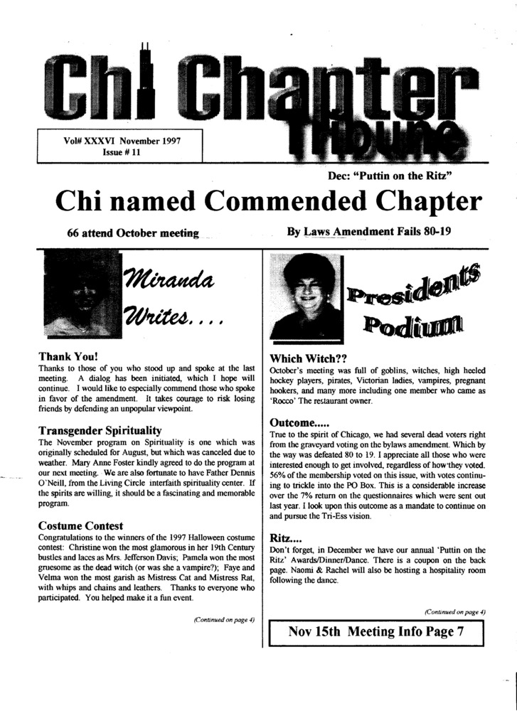 Download the full-sized PDF of Chi Chapter Tribune Vol. 36 Iss. 11 (November, 1997)