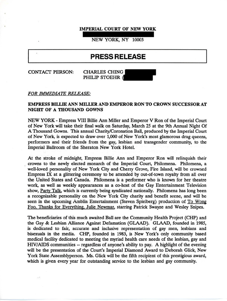 Download the full-sized PDF of Press Release Night of a Thousand Gowns 1995