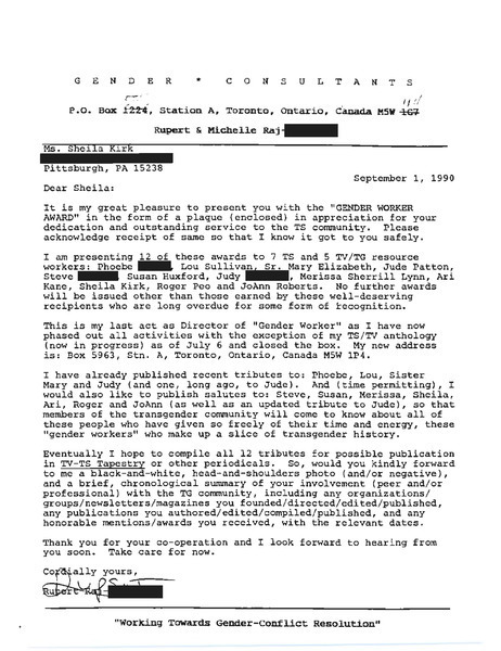 Download the full-sized image of Letter from Rupert Raj to Sheila Kirk (September 1, 1990)