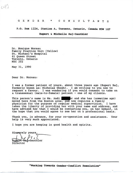 Download the full-sized image of Letter from Rupert Raj to Dr. Monique Moreau (May 31, 1990)