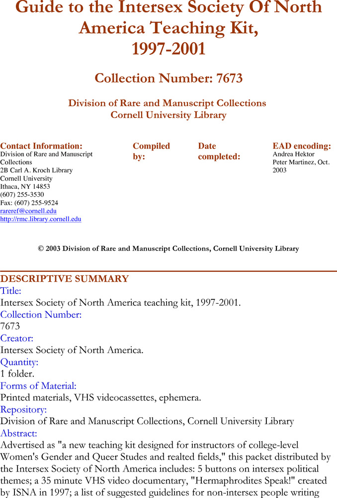 Download the full-sized PDF of Guide to the Intersex Society Of North America Teaching Kit, 1997-2001