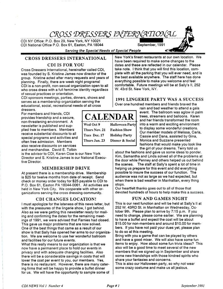 Download the full-sized PDF of Cross Dressers International Vol. 1 No. 4 (September 1991)