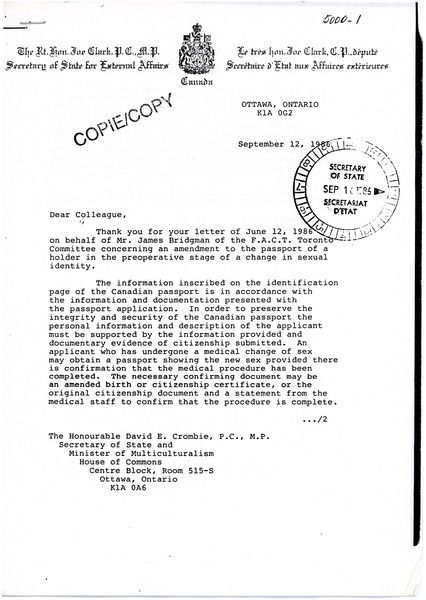 Download the full-sized image of Letter from David Combrie (September 12, 1986)