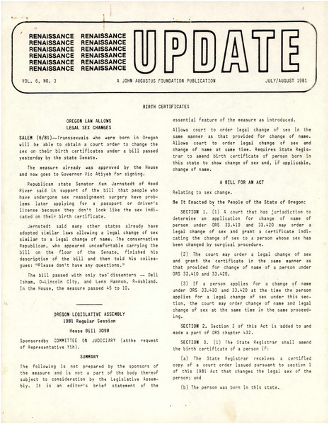 Download the full-sized image of Renaissance Update, 1981 July/August