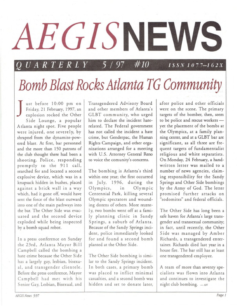 Download the full-sized PDF of AEGIS News, No. 10 (May, 1997)