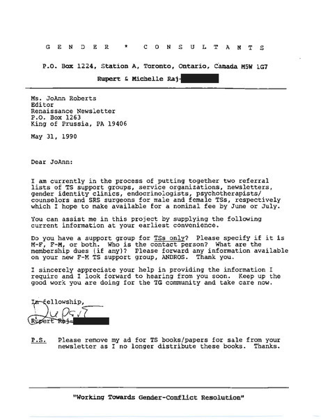 Download the full-sized image of Letter from Rupert Raj to JoAnn Roberts (May 31, 1990)