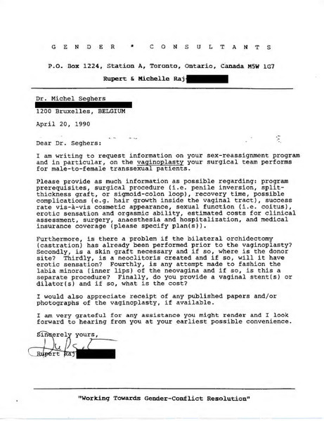 Download the full-sized PDF of Letter from Rupert Raj to Dr. Michel Seghers (April 20, 1990)