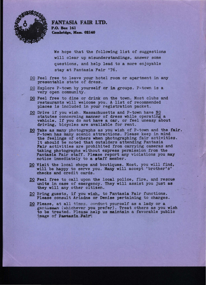 Download the full-sized PDF of Fantasia Fair Suggestions to Participants Flyer (1976)