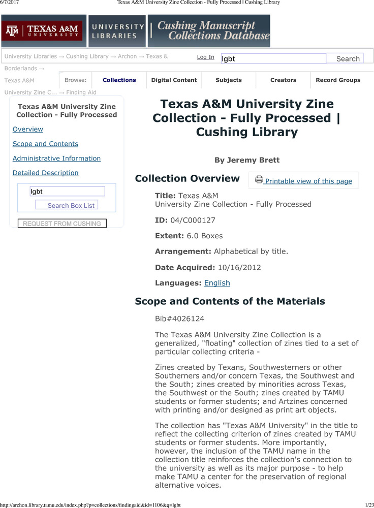 Download the full-sized PDF of Texas A&M University Zine Collection