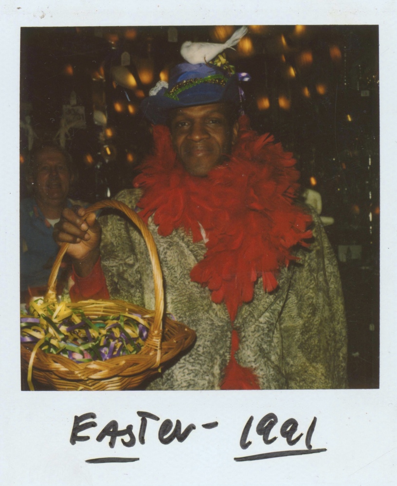 Download the full-sized image of A Photograph of Marsha P. Johnson Wearing an Easter-Themed Hat with a Fake Bird on Top