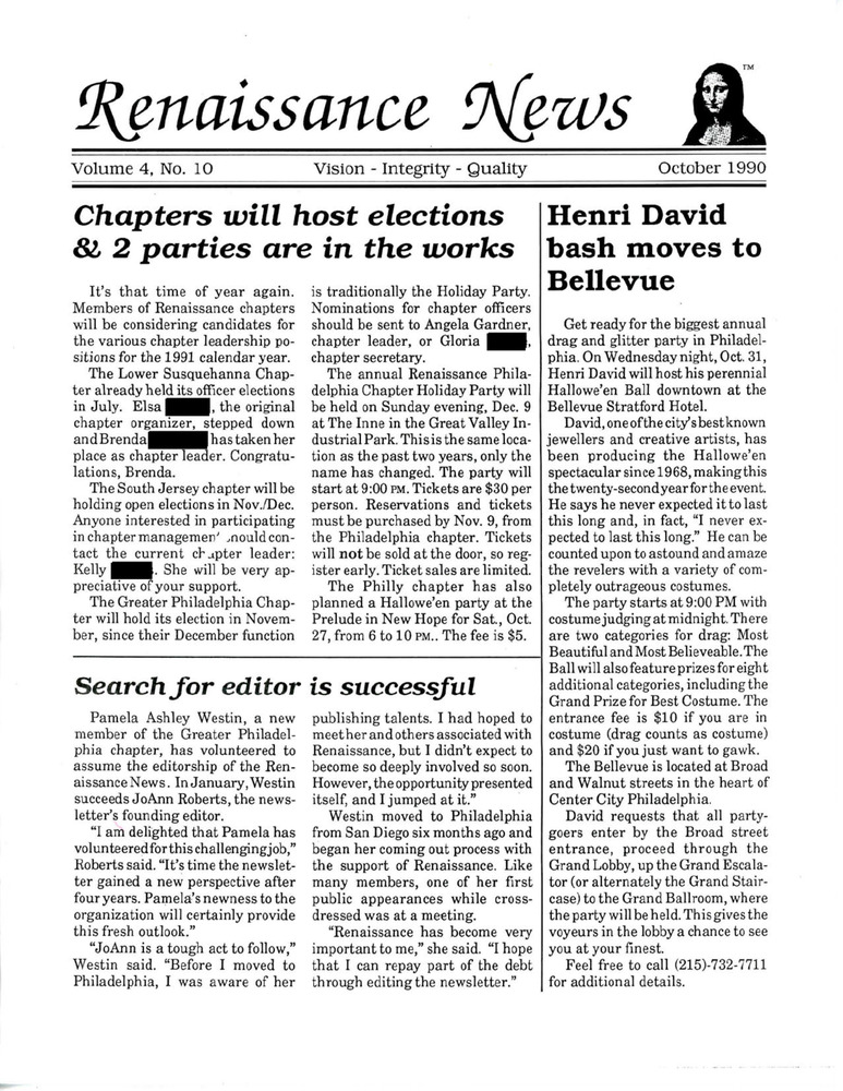 Download the full-sized PDF of Renaissance News, Vol. 4 No. 10 (October 1990)