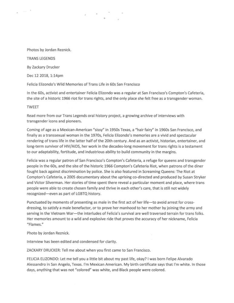 Download the full-sized PDF of "Felicia Elizondo's Wild Memories of Trans Life in 60s San Francisco" Interview