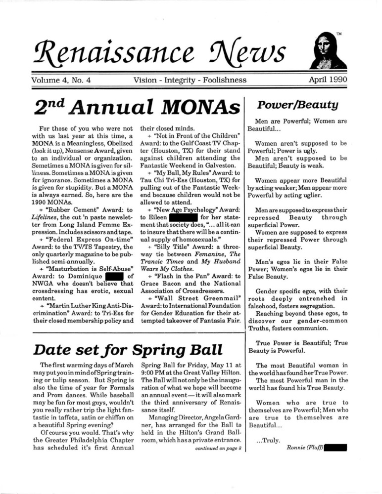 Download the full-sized PDF of Renaissance News, Vol. 4 No. 4 (April 1990)