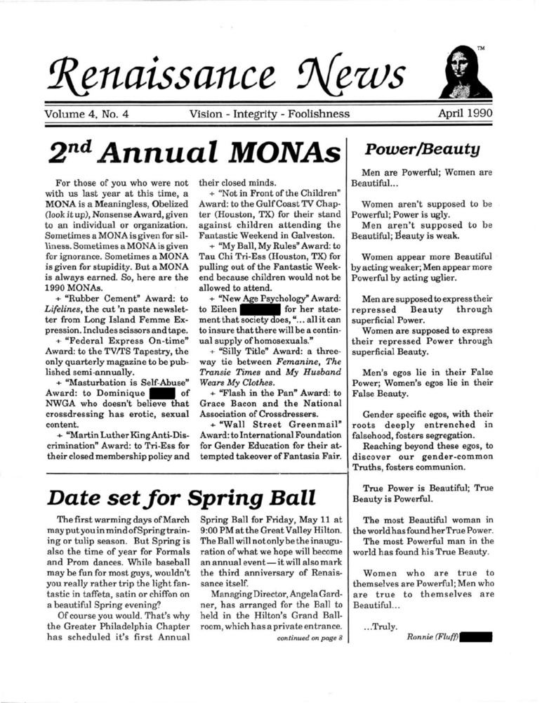 Download the full-sized PDF of Renaissance News, Vol. 4 No. 4 (April 1990)