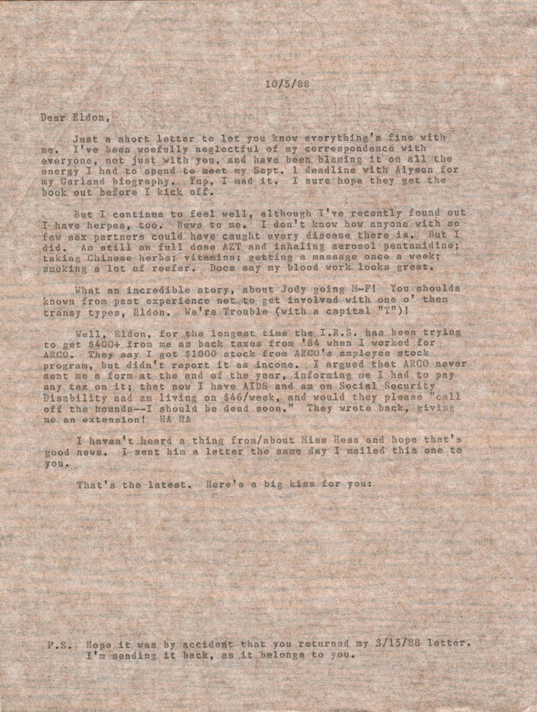 Download the full-sized PDF of Correspondence from Lou Sullivan to Eldon Murray (October 5, 1988)