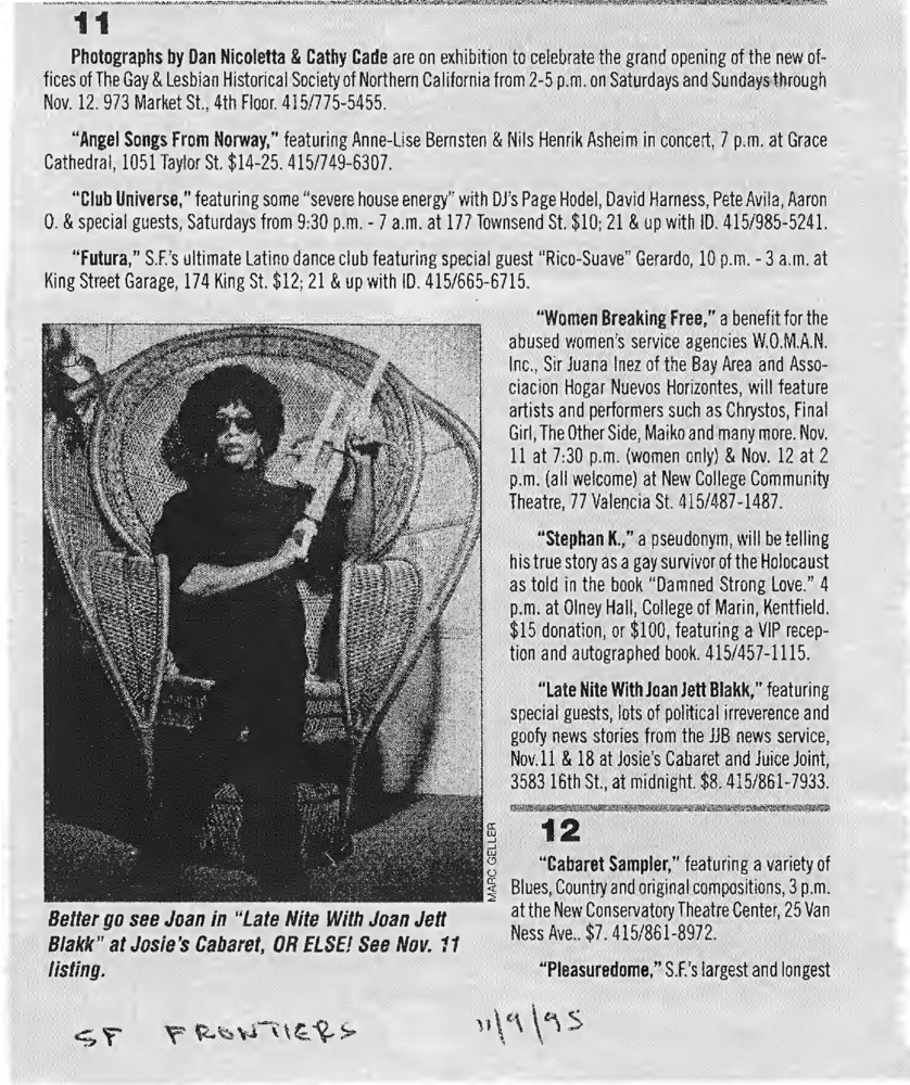 Download the full-sized PDF of San Francisco Frontiers Mention of Joan Jett Blakk