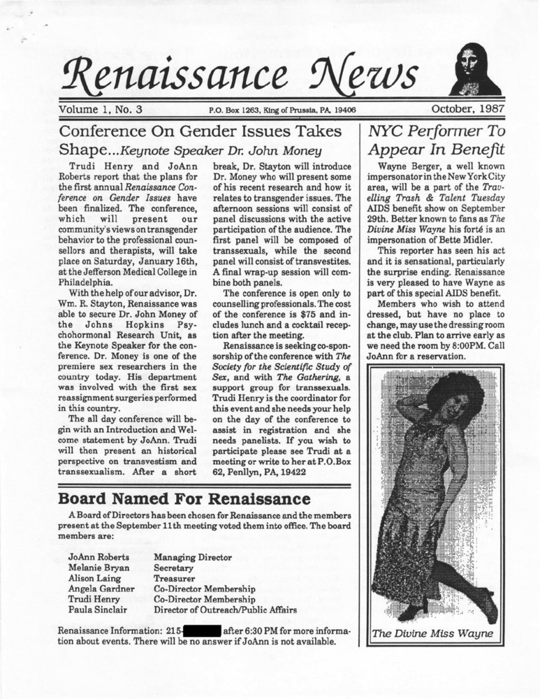 Download the full-sized PDF of Renaissance News, Vol. 1 No. 3 (October, 1987)