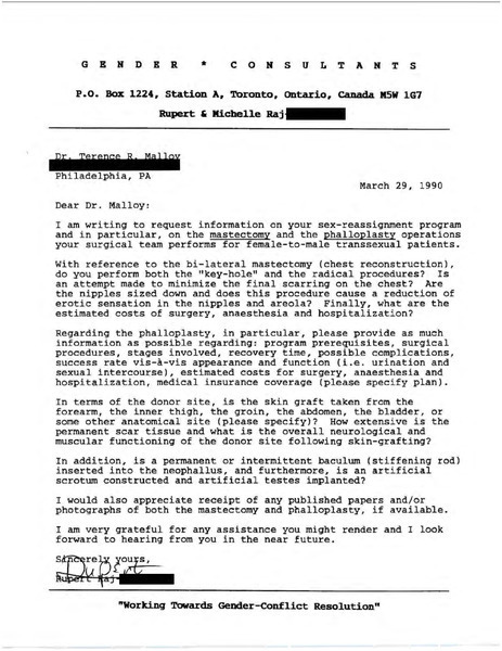 Download the full-sized PDF of Letter from Rupert Raj to Dr. Terrence R. Malloy (March 29, 1990)